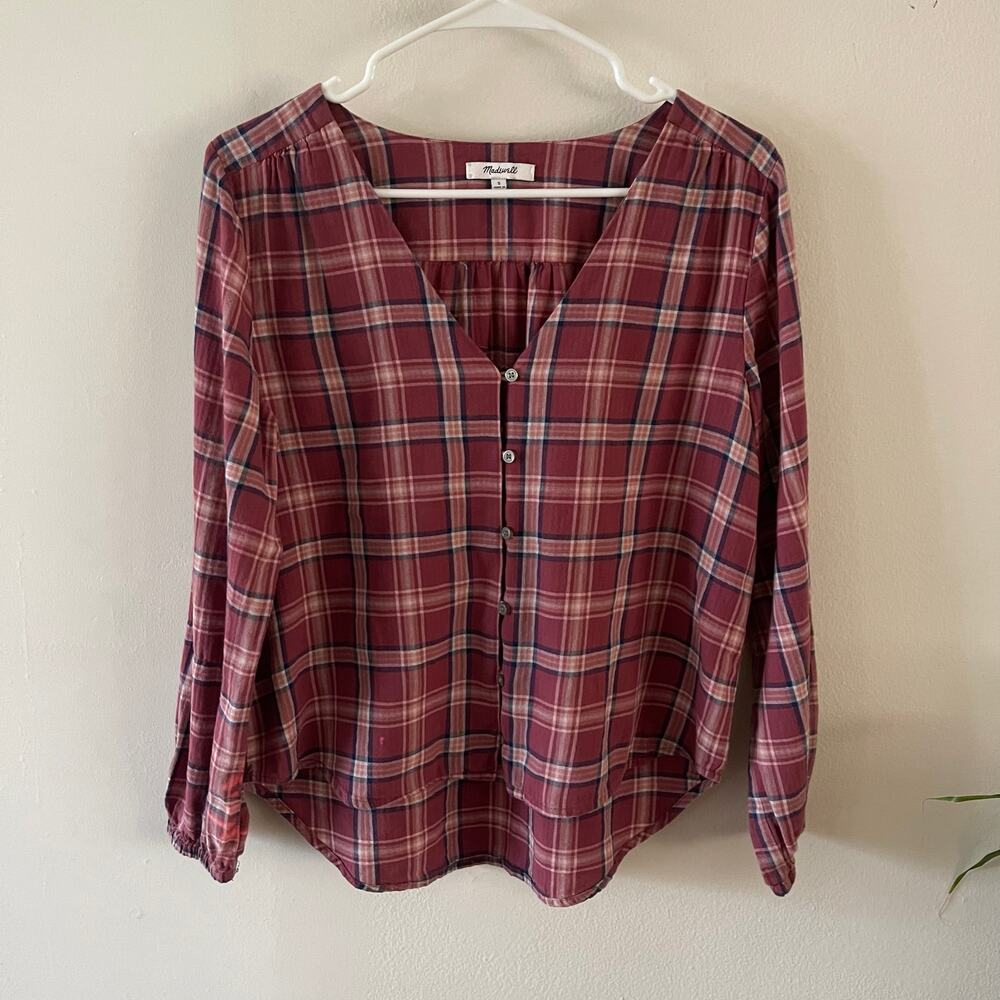 Madewell Womens S V Neck Button Shirt Stratfield Plaid Boxy Boho K5787